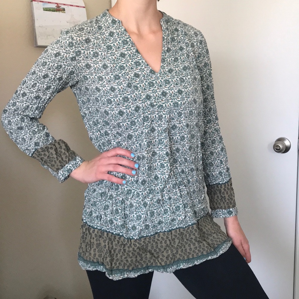 Green flowy floral shirt